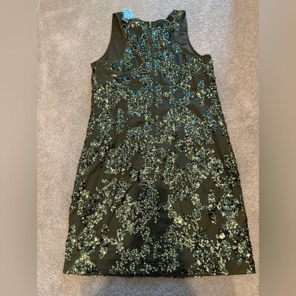 J CREW Olive Green Sequin Sleeveless Scoop Neck Lined Sheath Mini Shift Dress 10 - Picture 3 of 3